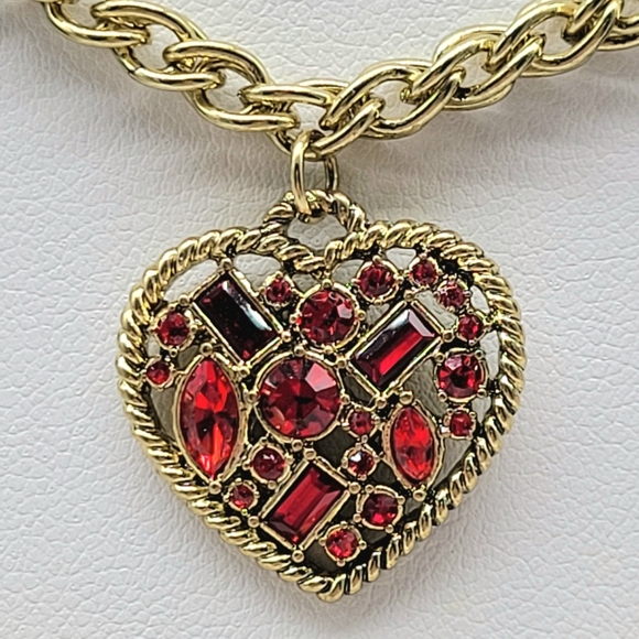Heidi Daus Garnet + Diamond Swarovski Crystal Heart and Gold Chain Necklace - Picture 8 of 12